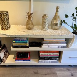 White TV Stand Media Console with Drawer and Shelves