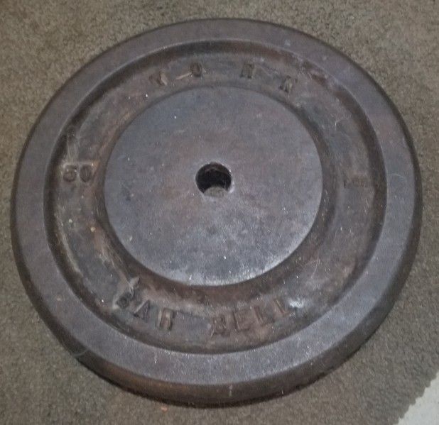 Rare York 50lb Weight Plate Double Sided 1" Standard - 2 Available Antique