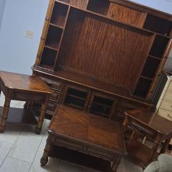 Havertys Entertainment Center With Matching Side Tables And Coffee Table 
