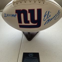 ELI MANNING SIGNED NEW YORK GIANTS AUTOGRAPHED WILSON FOOTBALL W/COA HOLOGRM 678