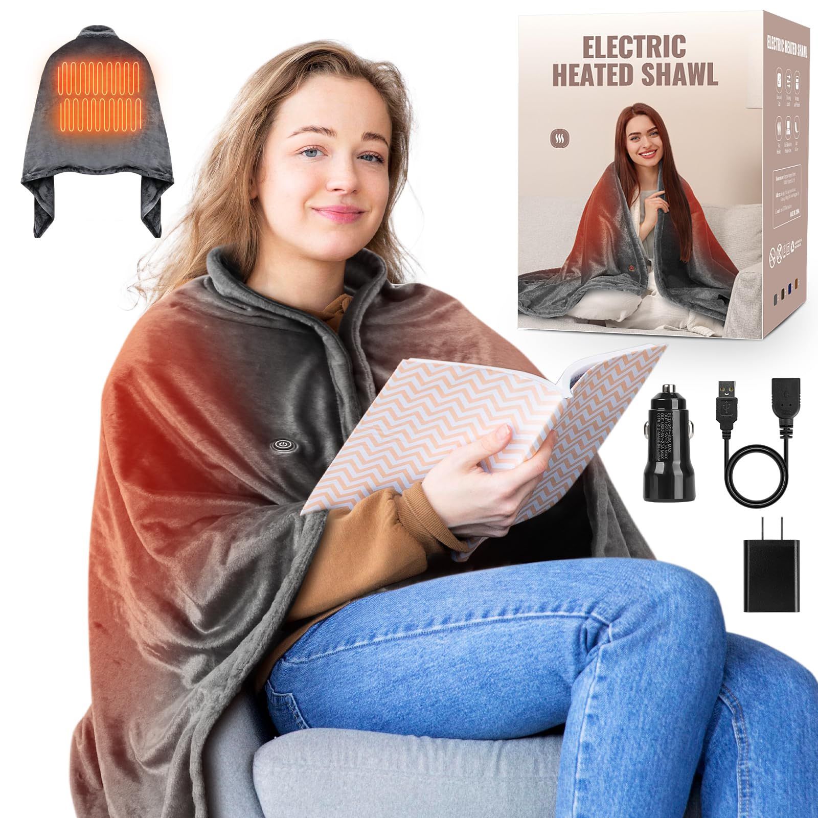 Portable USB Heated Blanket Wearable Shawl