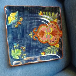 Talvera China Blue Color Hand Painted Mexican Art Pottery Square Serving Platter