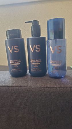 Victoria secret.    1. men body spray 8 Oz.     1. Body lotion 10 Oz.   and.     2. Gel body wash 10 oz.