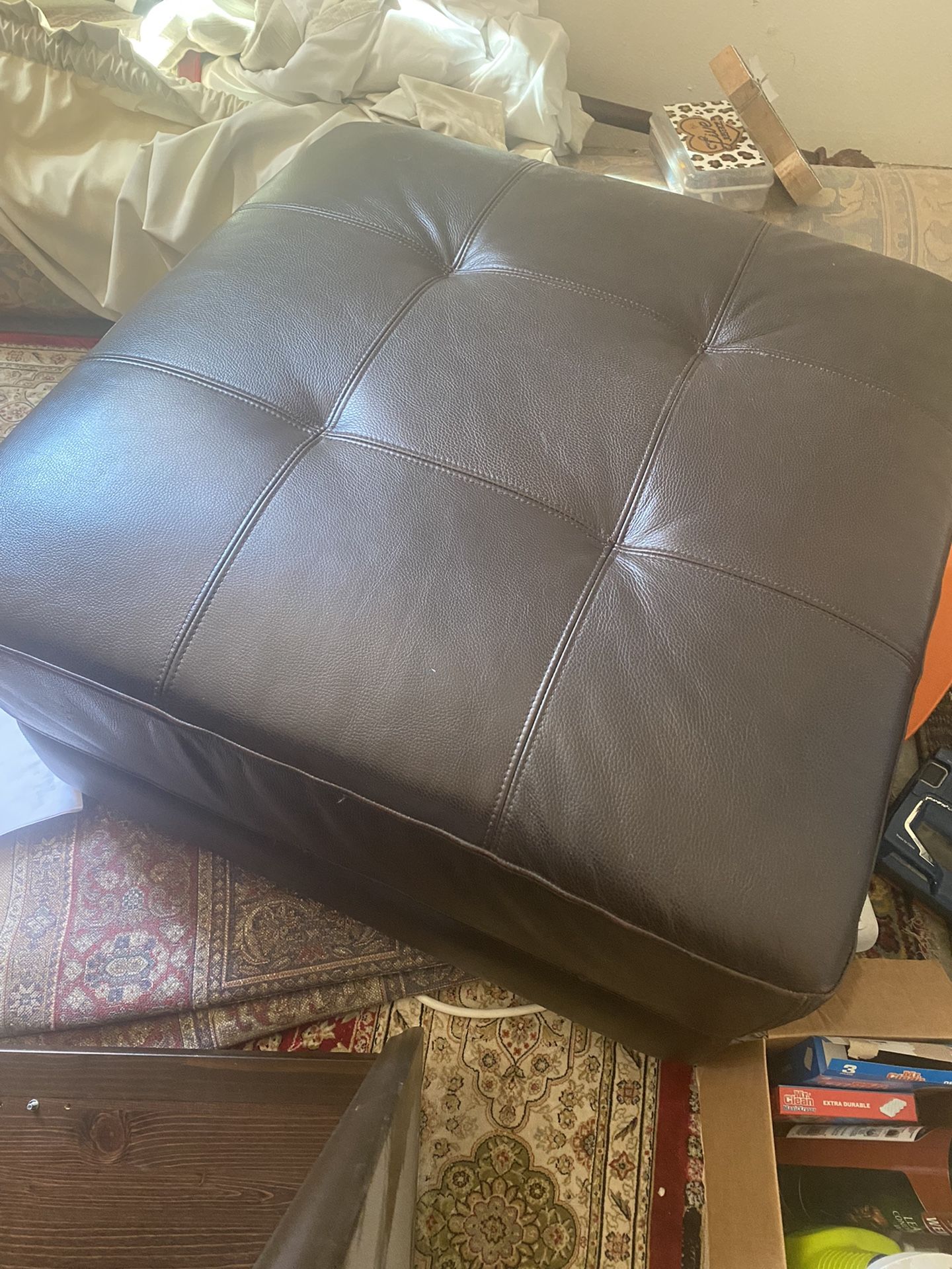 Brown Leather Ottoman $25