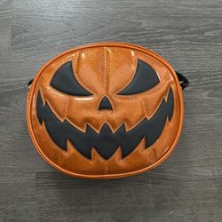 Double Sided Love Pain & Stitches Leather Pumpkin Bag. 