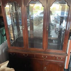 Beautiful Cherry Hutch Lighted Display Cabinet 