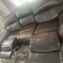Brown Leather Reclining Couch 