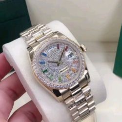 CLEAN FACTORY QUALITY RAINBOW PRESIDENTIAL DIAMOND BEZEL WATCH 