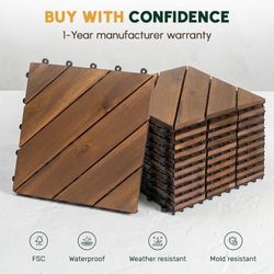 New -27 Pcs Interlocking Deck Tiles, Waterproof Acacia Wood Patio Flooring for Balcony & Outdoor Use