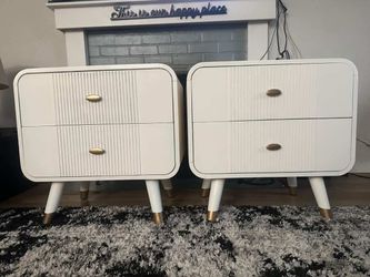Modern Refinished Nightstands (Set of 2) – White & Gold