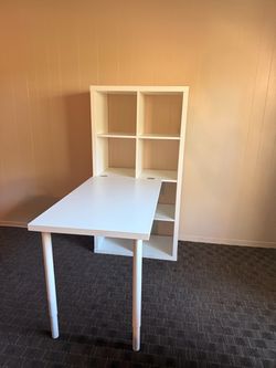 Desk with Storage Shelves, White