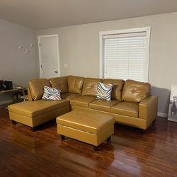 Faux Leather Couch and ottoman