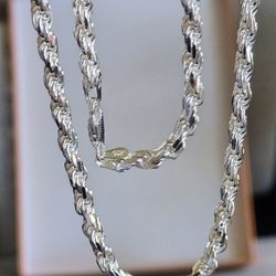 Solid Diamond Cut Rope Chain 24" 4.2MM 