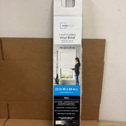 New 1” Cordless Vinyl Light Filtering 23” x 64” White Blinds