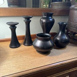 Set Of Metal Vases And Candle Holder