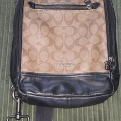 Used Coach Men's Shoulder Bag Signature Leather Khaki/Black