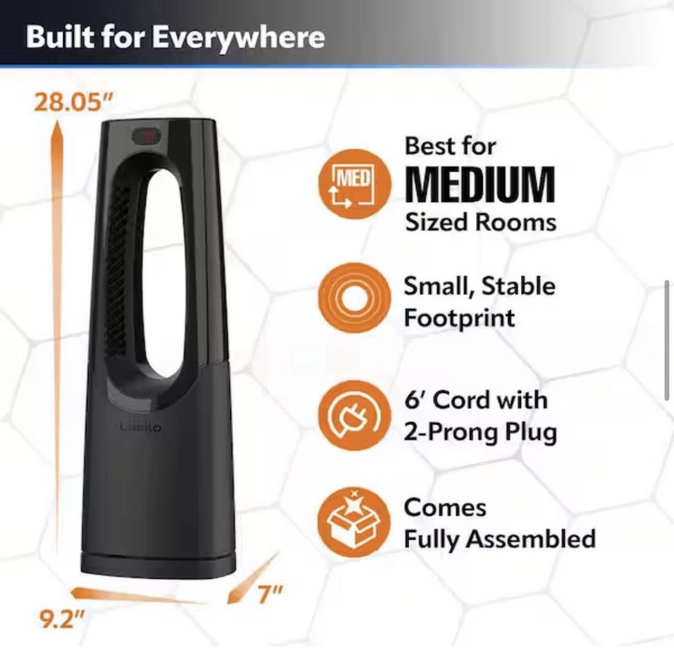 Lasko Bladeless 1500W 28 in. Black Electric Oscillating Tower Ceramic Space Heater With Remote