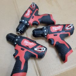 Milwaukee m12 Cordless (3) pcs drill drivers.