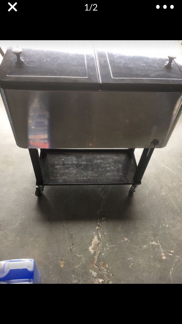 Stainless steel outdoor cooler on wheels