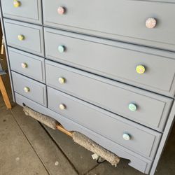 Gray Dresser wood - 8 drawers 49.5 inches wide/. 36 inches high /. 17.5 inches with mirror
