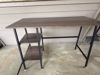 Wood and Metal Desk with Side Shelves
