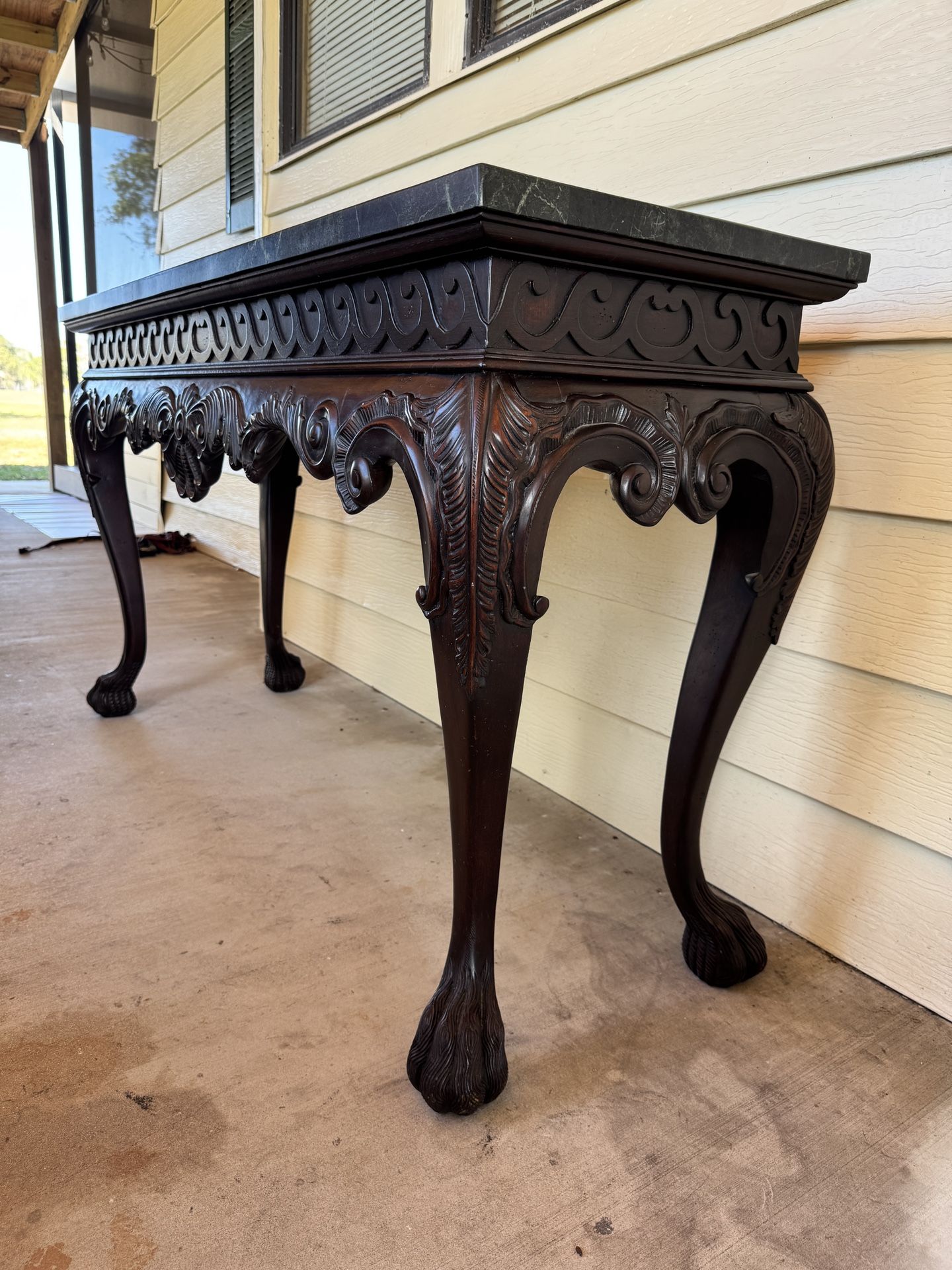 Georgian Mahogany Marble Overlay Top Console Table