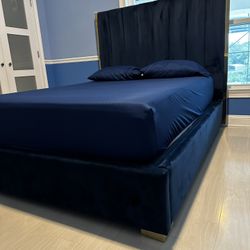 Navy Blue Queen Bed Frame 