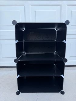Black Plastic Modular Shelving Unit 4-Tier OFFERS WELCOME