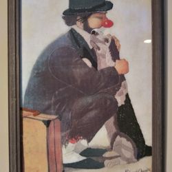 Signed oil on canvas Clown and Dog Friendship By Robert Owen