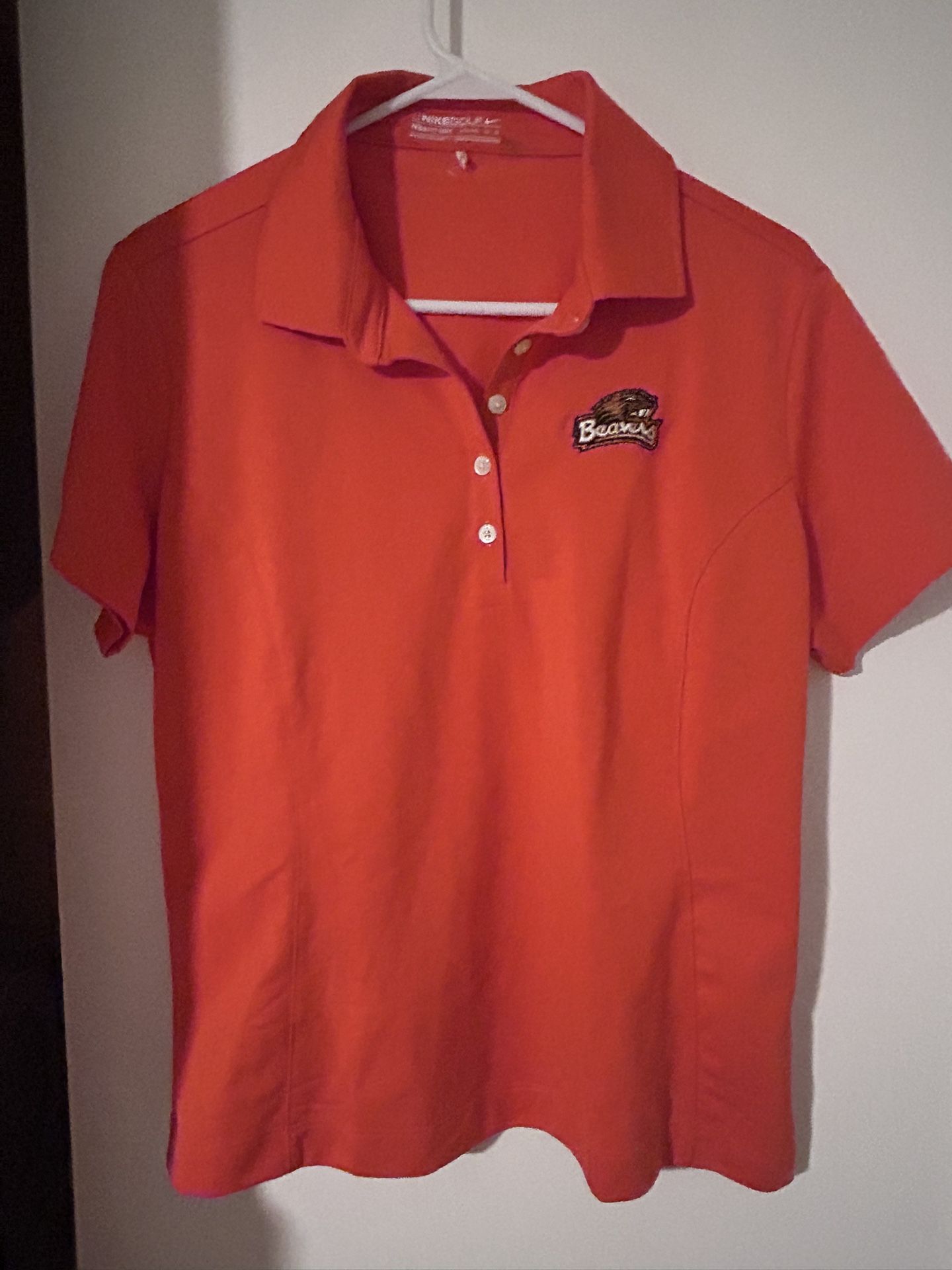 Oregon State Beavers Shirt Womens Large 12/14 Orange Nike Polo Golf Dri-Fit