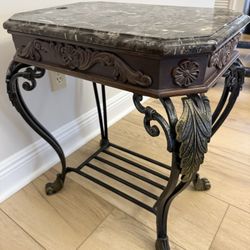 Luxury Marble Top Side Table – Built-in Cord Management – Wrought Iron