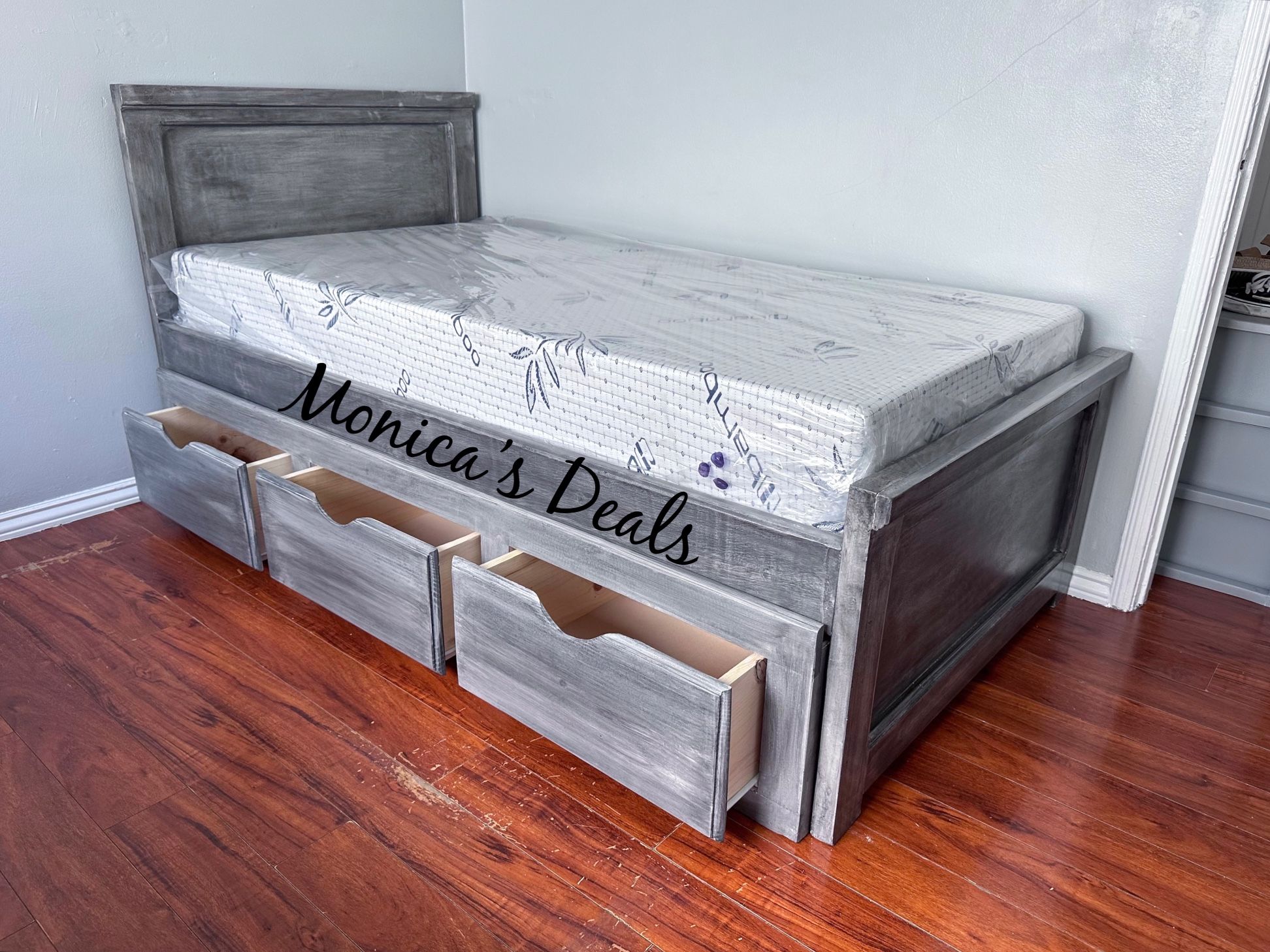 Twin Solid Wood Bed With 3 Drawers And Memory Foam Mattress $600