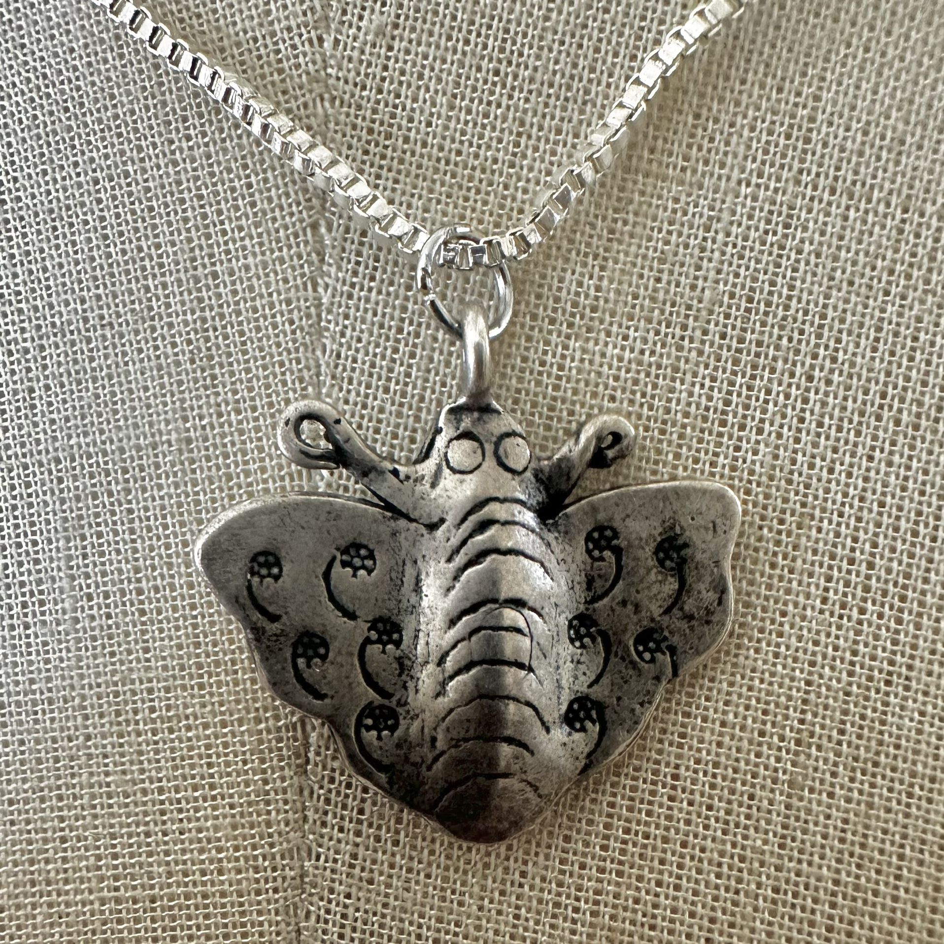 Sterling Silver Moth Pendant Necklace 