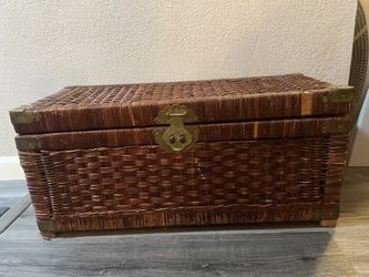 Vintage 1970 Chinoiserie Trunk w/ Brass Handles
