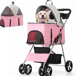 MoNiBloom 3 in 1 Foldable Pet Stroller for Small & Medium Dogs, Detachable Carrier, Car Seat, Push Button Entry, 4-Wheel Jogger for Pets up to 33 lbs,