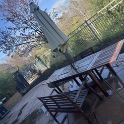 IKEA Patio Set , Table, Bench , Chair, Base For Umbrella,  & Umbrella.