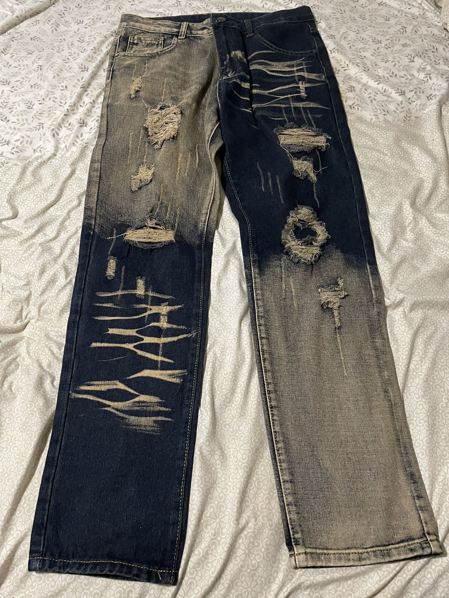 Distressed Tan Two Tone Pants