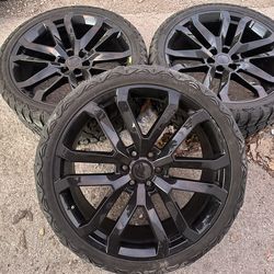 24” black snowflake Wheels and 33x12.50R24 Tires 24 Rims Reps Replica 6 lug fit Chevy Silverado Tahoe GMC Sierra Yukon Denali Cadillac Escalade factor