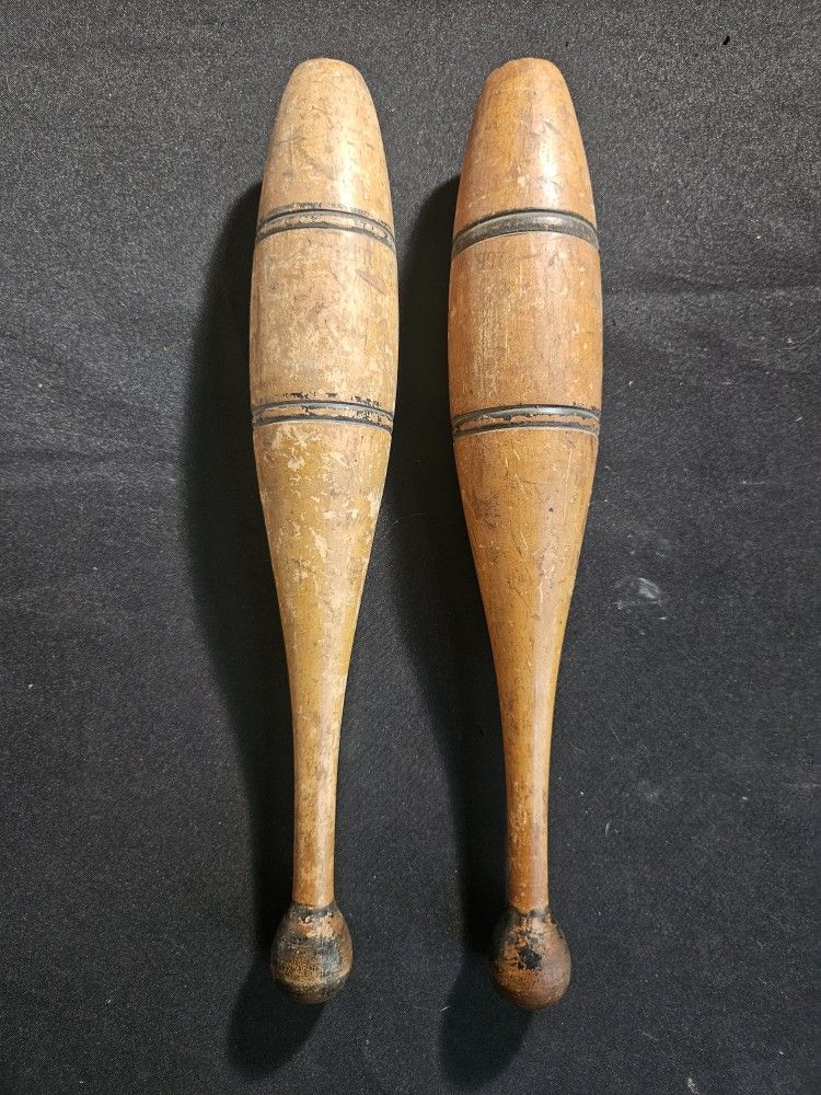 Vintage Antique Wooden Indian Clubs/Juggling Pins