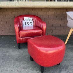 Accent Club Chair, Barrel Chair with Ottoman, Faux Leather Arm Chair for Living Room Bedroom 4022 