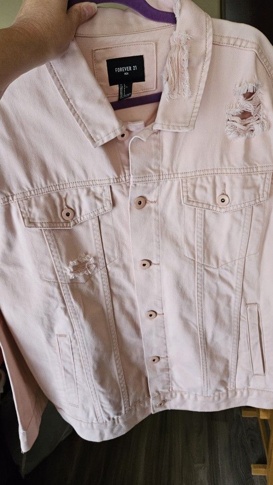 Men's Pink Jean Jacket ( Women's Can Wear Either)