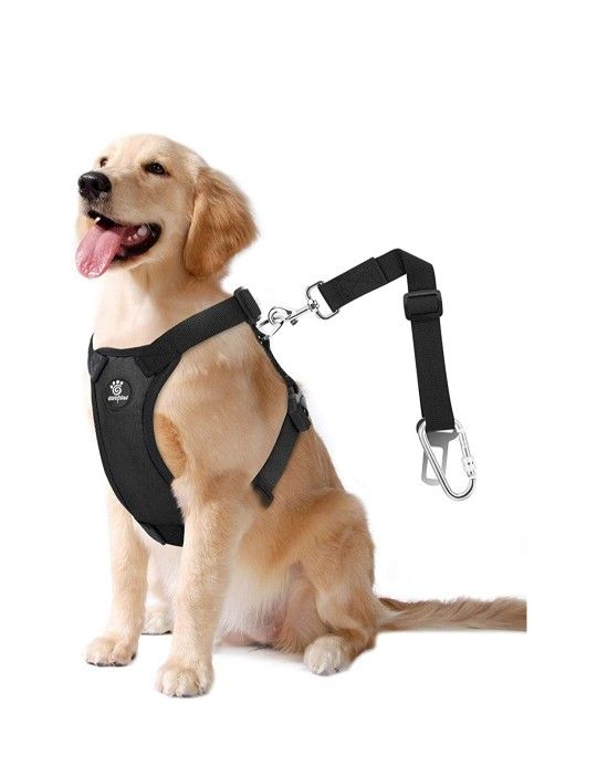 VavoPaw Dog Vehicle Safety Vest Harness, Adjustable Soft Padded Mesh Car Seat Belt Leash Harness with Travel Strap and Carabiner for Most Cars