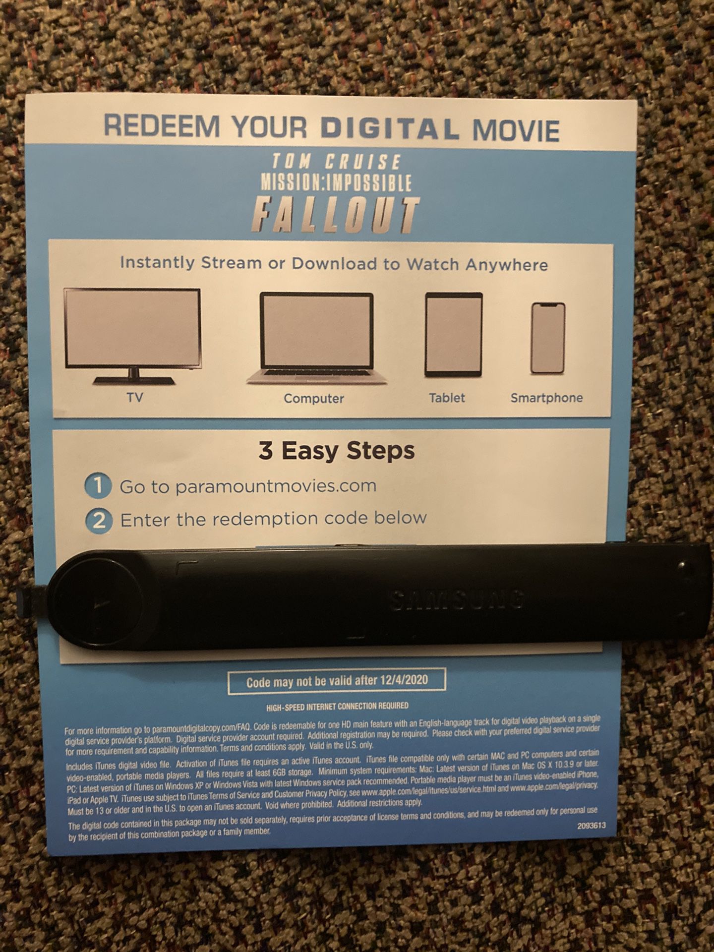 Mission impossible fallout HD digital code