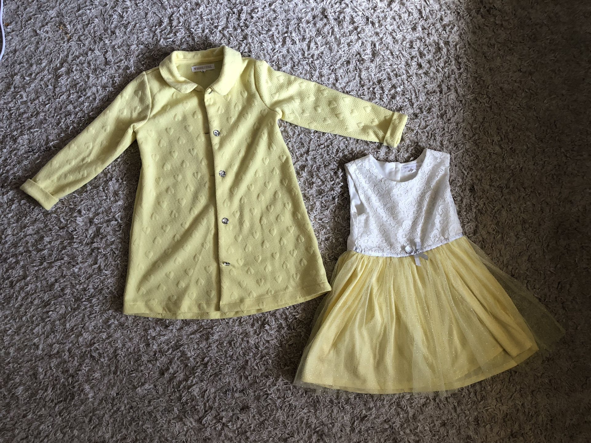Girls Fancy Yellow & White dress With Matching Coat