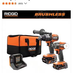 RIDGID 18V Brushless Cordless 2-Tool Combo Kit with Hammer Drill, Impact Driver, (2) Batteries, Charger