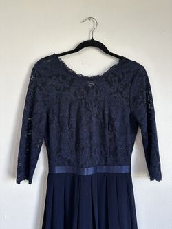 Vestido de Gala Azul Marino - Top de Encaje y Falda Fluida TALLA L queda M