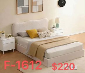 (F-1612)White Plywood Frame Full Size Upholstered Platform Bed with Lift-Up Storage Supported