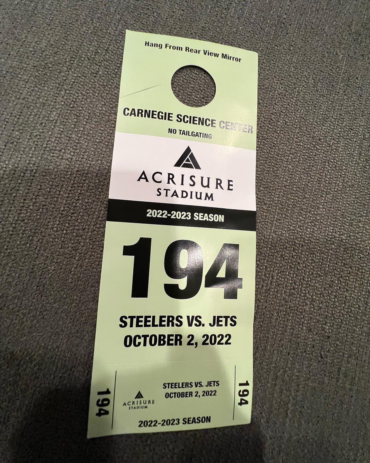 Steelers Vs. Jets Parking Pass
