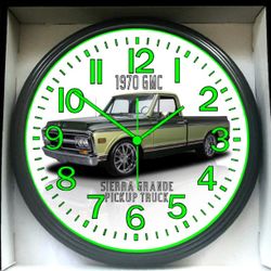 Wall Clock 1970 GMC Short Bed Truck Bagged Lowrider Garage Shop Glow In The Dark Wall Clock New!