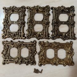 Vintage American Tack AT&HC Ornate Duplex Outlet Cover Lot 5 Antique Brass
